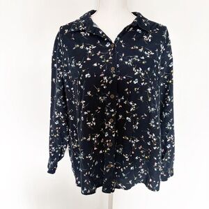 EUC J Jill Corduroy Petite Floral Print Relaxed Western Boho Button Shirt LP